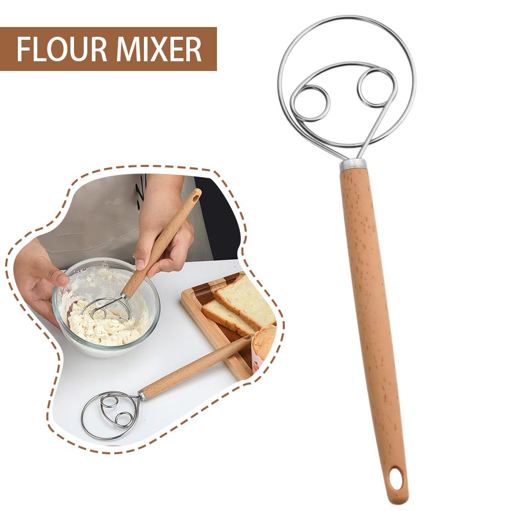 Danish Pancake Pan - ที่ตีแป้งเดนมาร์ก สแตนเลสสตีล พร้อมด้ามจับ อุปกรณ์ทำขนมปังสำหรับนวดแป้งและตีแป้ง ﻿