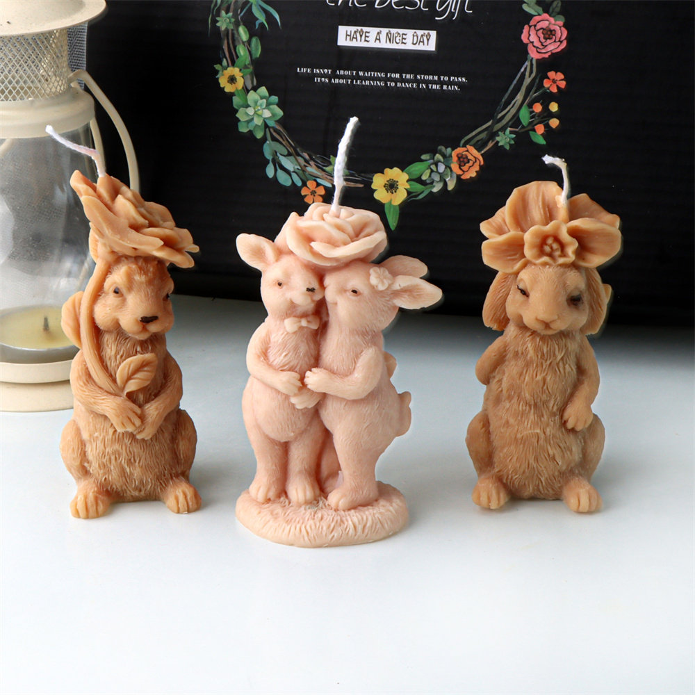 Bunny Cake Mold - 3D ดอกไม้กระต่ายเทียนแม่พิมพ์ซิลิโคน DIY สบู่เรซิ่นพลาสเตอร์สัตว์ทําเครื่องมืออีสเตอร์กระต่ายรูปร่างเค้กตกแต่งแม่พิมพ์